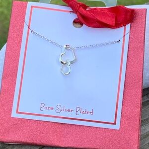 Dainty Double heart necklace silver plated 18 inches brand new